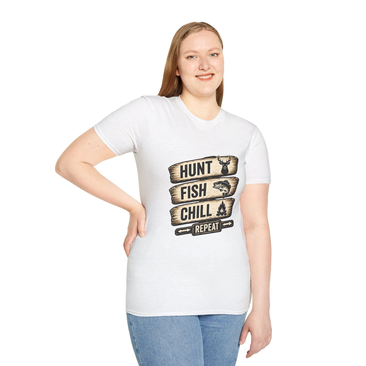 Hunt Fish Chill Repeat Shirt Funny Hunting Fishing Outdoor Graphic Tee Gift