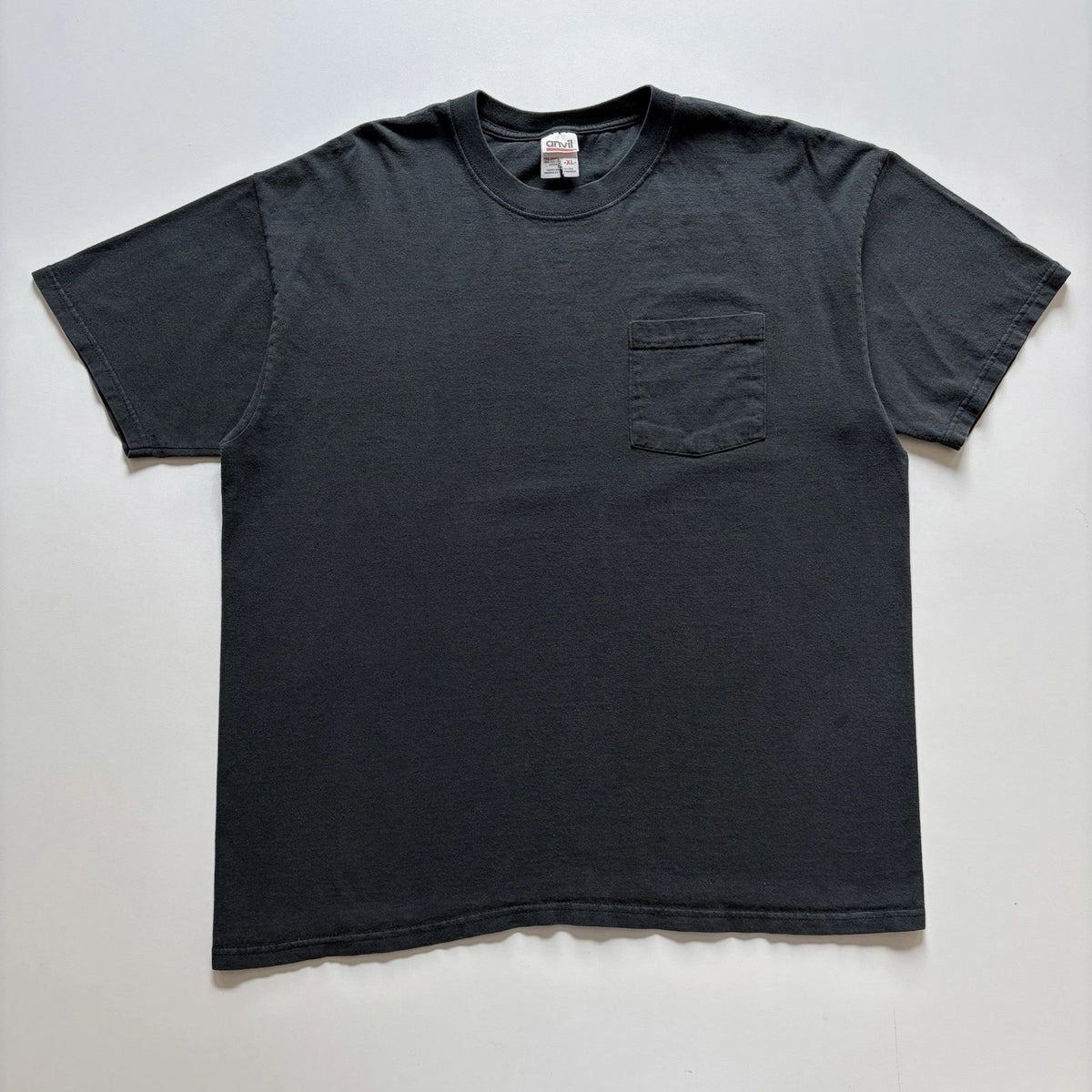 Vintage Faded Black Blank Pocket T-Shirt Mens XL Y2K Anvil Cotton Short Sleeve