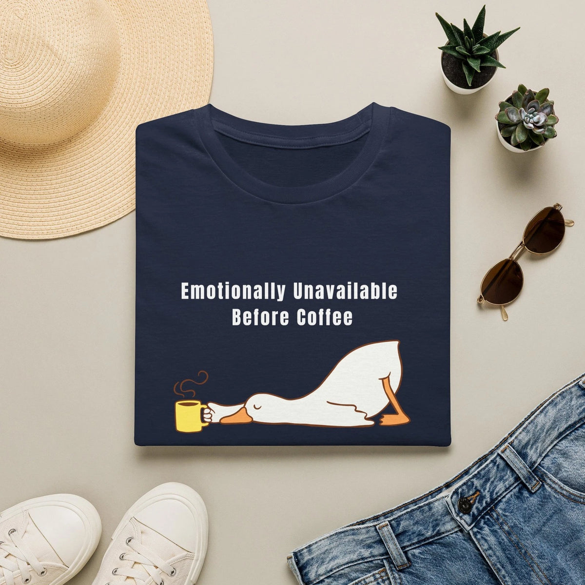 Emotionally Unavailable Before Coffee T-Shirt | Sleeping Duck Coffee Tee