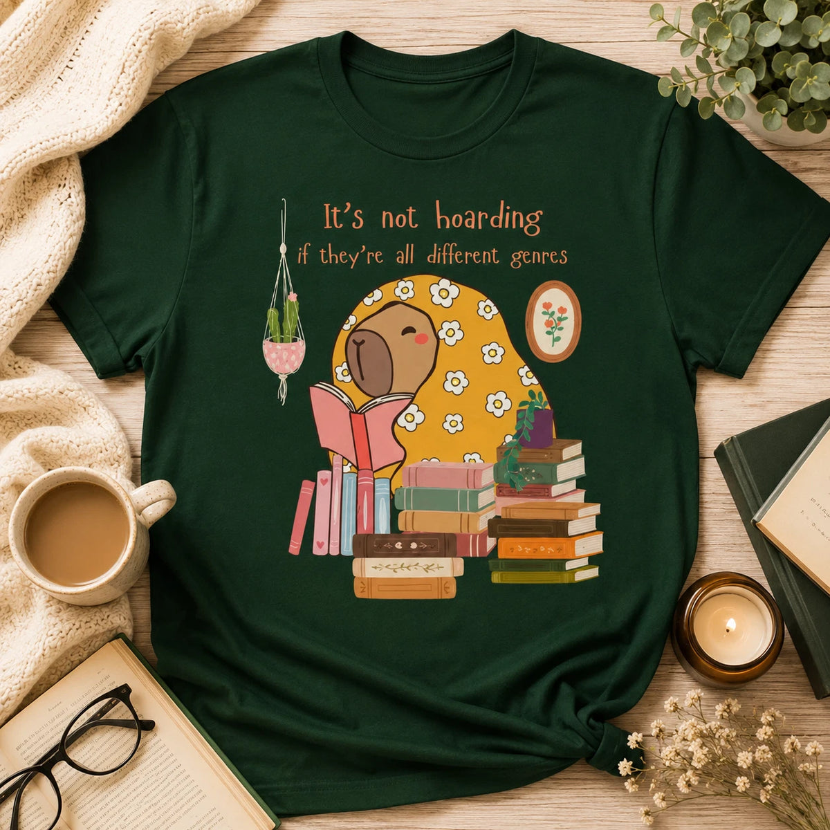 Funny Capybara Book Lover Shirt, Hoarder Reader Tee, Reading Gift