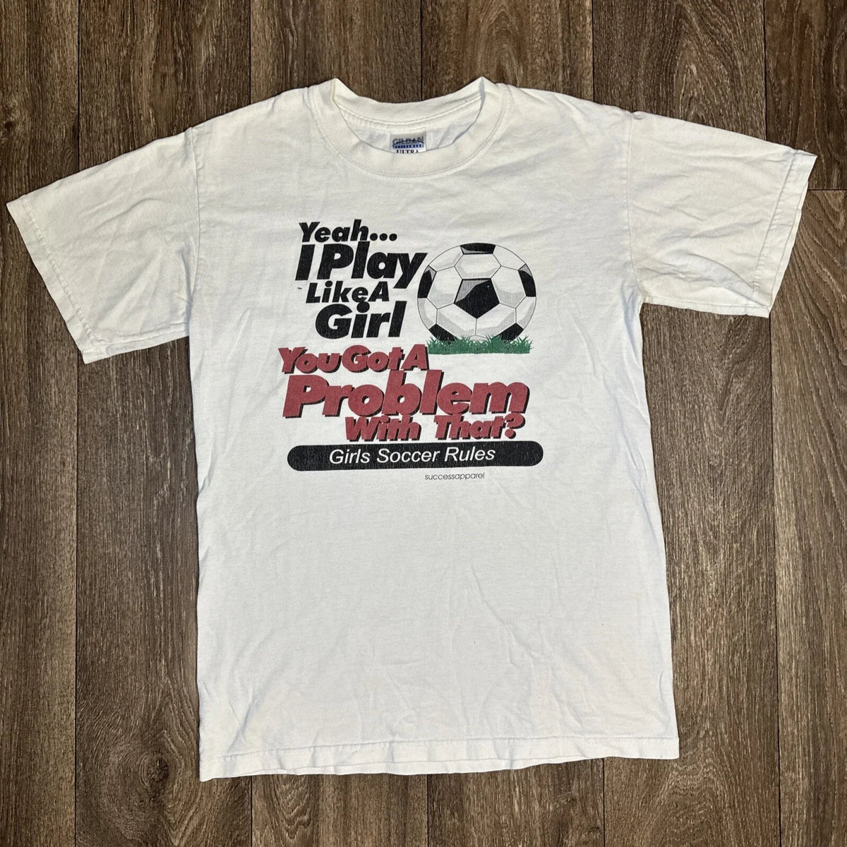 Vintage Y2K Soccer Yeah I Play Like A Girl White Small Unisex