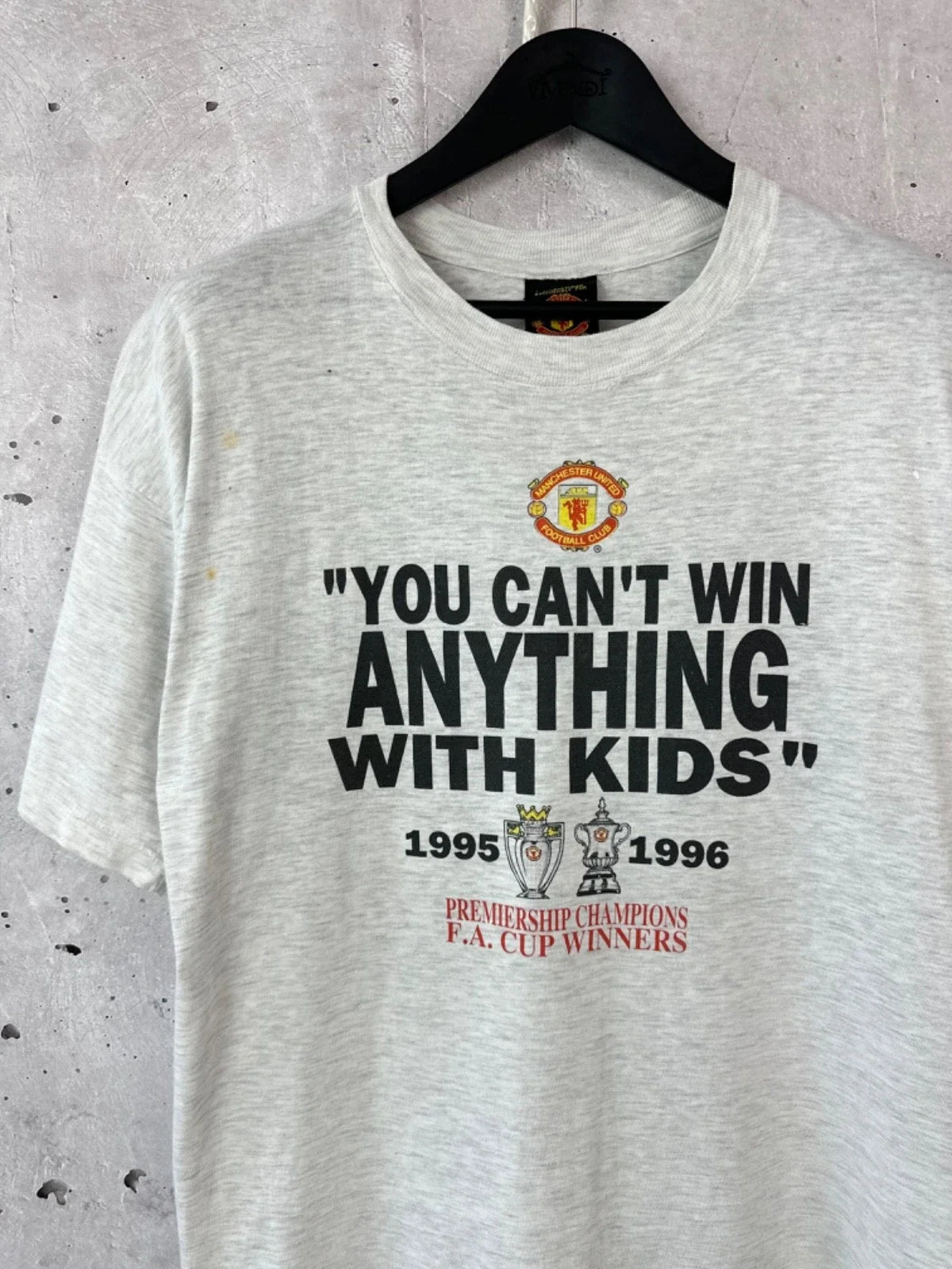 Vintage Manchester United Printed Champions 95-96 Grey Men's Size L Unisex