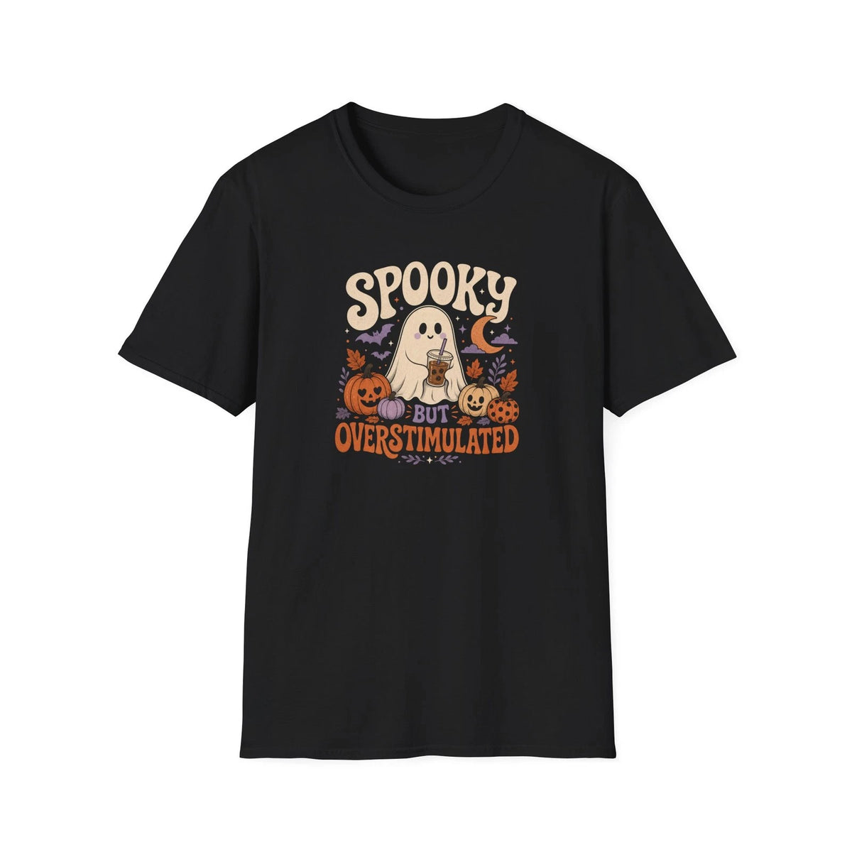 Spooky But Overstimulated T-Shirt | Halloween Ghost Pumpkin Design