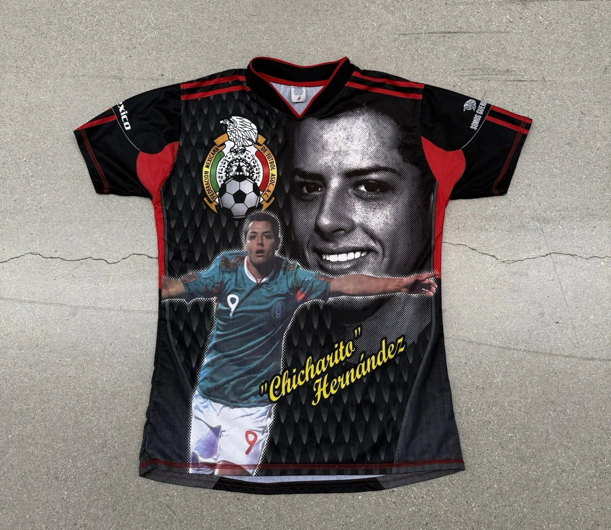 Vintage Chicharito Mexico All Over Print Black Men’s Soccer Jersey Large Futbol Unisex