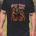 Halloween Flaming Skeleton W/Guitar "Grave-Digger Riffs" T-Shirt —Heavy Metal
