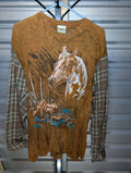 Vintage Custom Flannel Horse Graphic LS Shirt Medium Made by Ragtops 90s!! Unisex