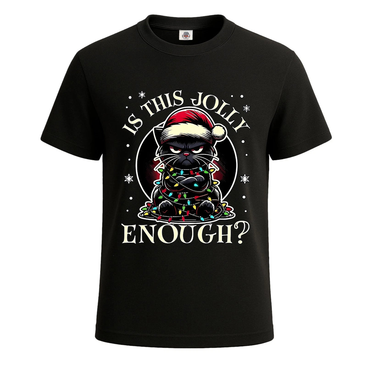 Is This Jolly Enough Black Cat Merry Christmas Tree Men's T-Shirt joke Tee Top