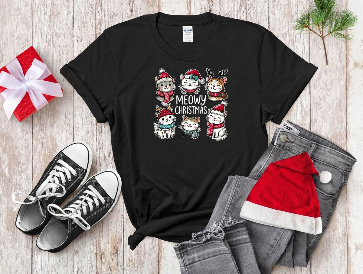 Meowy Christmas Cat T-shirt Santa Men Women Unisex T Shirt Hoodie Baseball 4325