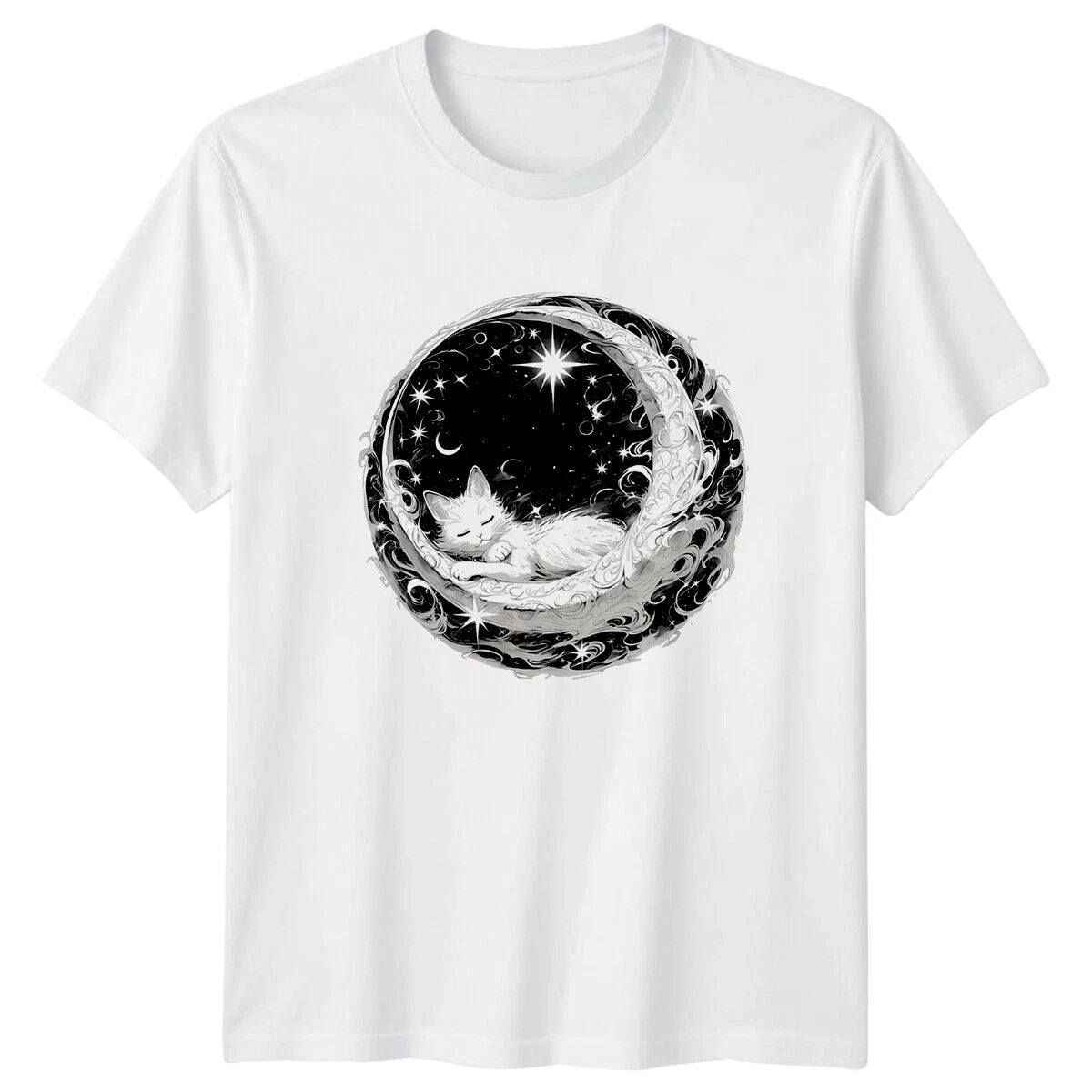 Celestial Cat Nap T-Shirt, Moon Stars Kitten Tee, Magic T-Shirt