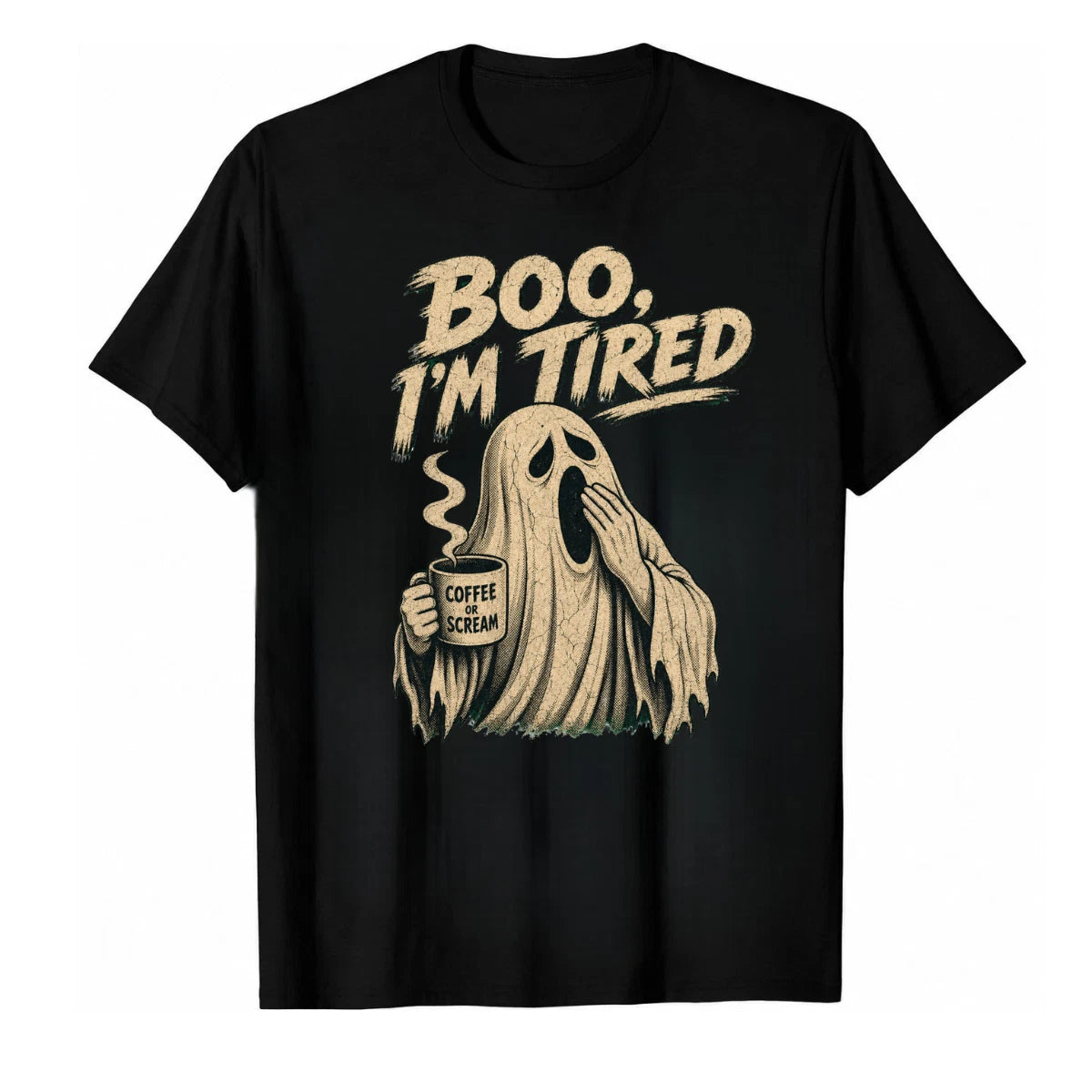 Boo I'm Tired Funny Ghost Coffee T-Shirt Vintage Spooky Season Premium Print Tee