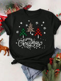 Christmas Trees Graphic Merry Christmas Plaid Leopard Tee Unisex Unisex