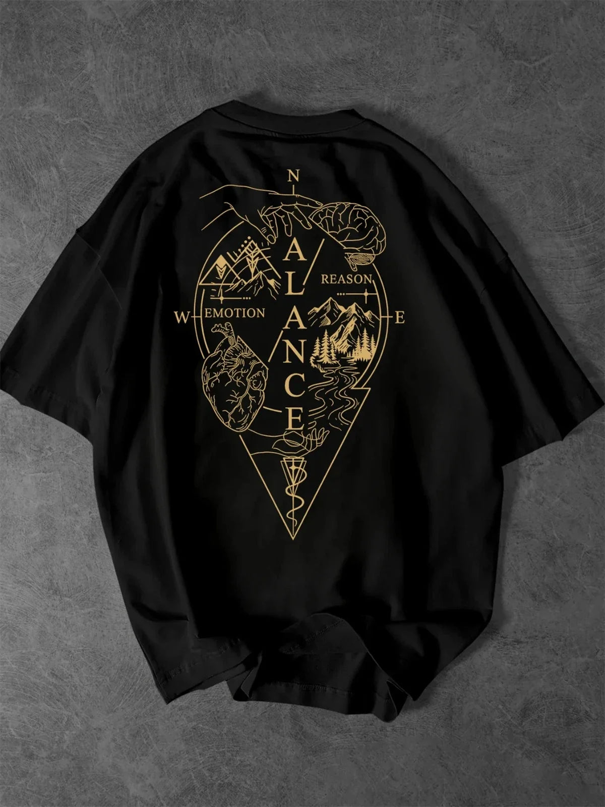 Men's Streetwear Balance Reason Emotion Compass Graphic Print Crew Neck Unisex