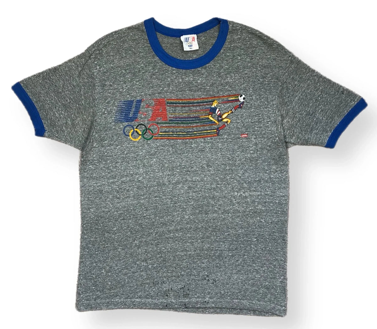 Vintage 1984 Olympic Games LA Levis USA Soccer Graphic Ringer Size XL Unisex
