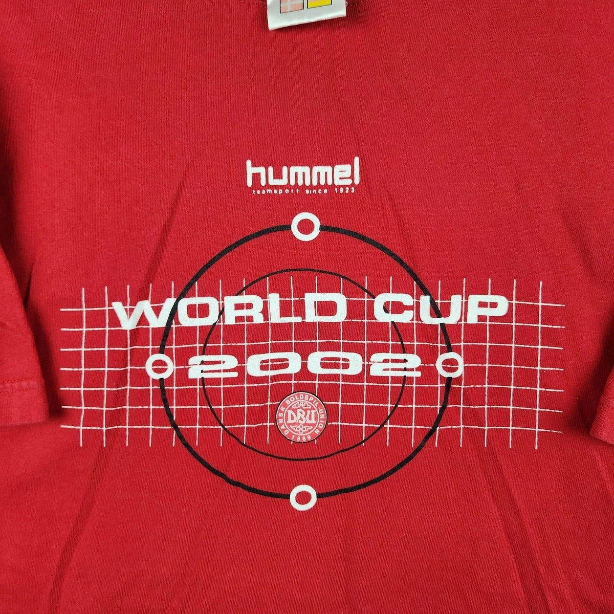 Vintage Hummel World Cup Shirt Mens XL Red 2002 Soccer Graphic Logo Sports Y2K Unisex
