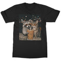 Raccoon and Cat Drinking Iced Coffee Funny Animal T-shirt