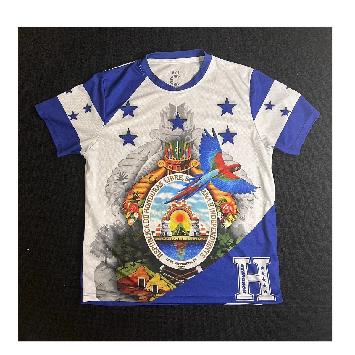 Honduras Soccer Jersey Shirt Men’s Large Blue White All Over Print Futbol Unisex