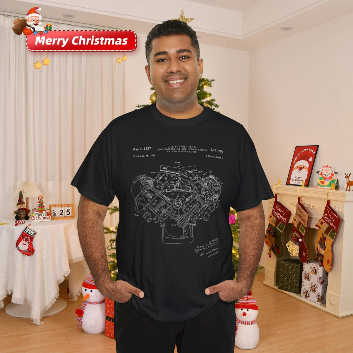 Mechanical Engine Patent Blueprint Graphic T-Shirt