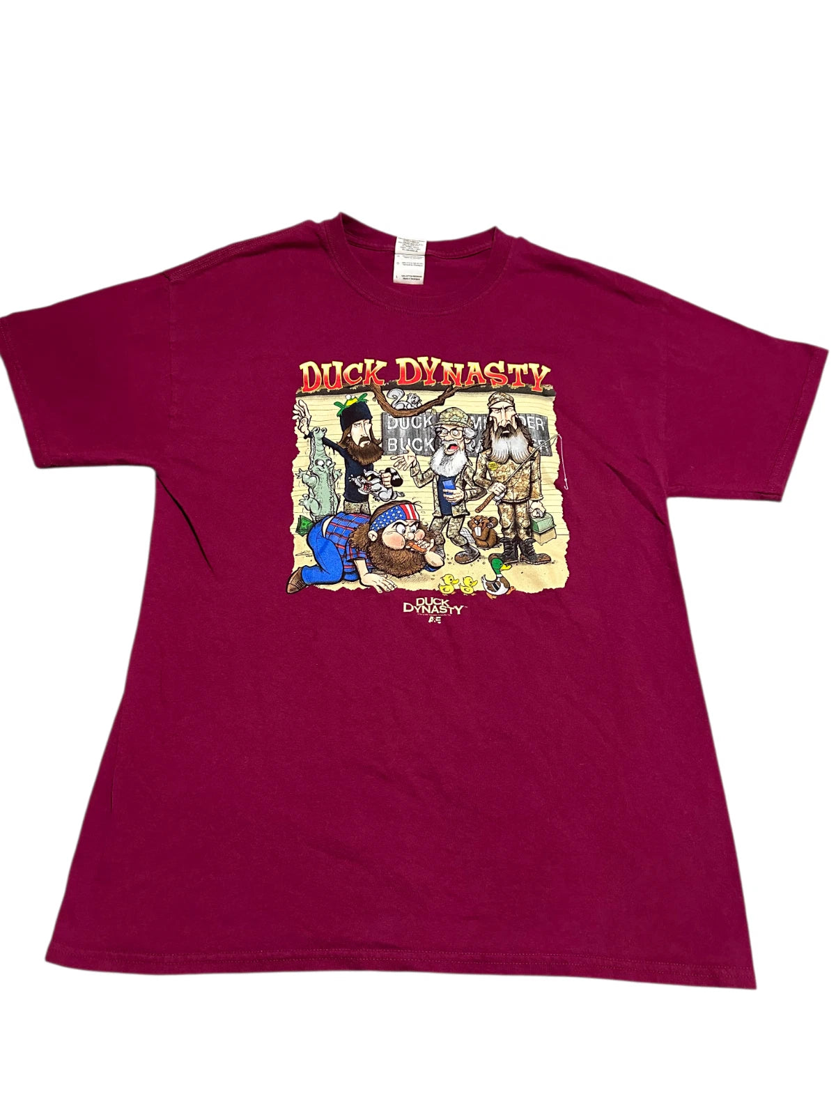 Duck Dynasty Cartoon Caricature 2013 Tee Shirt Mens Large Maroon Short Sleeve