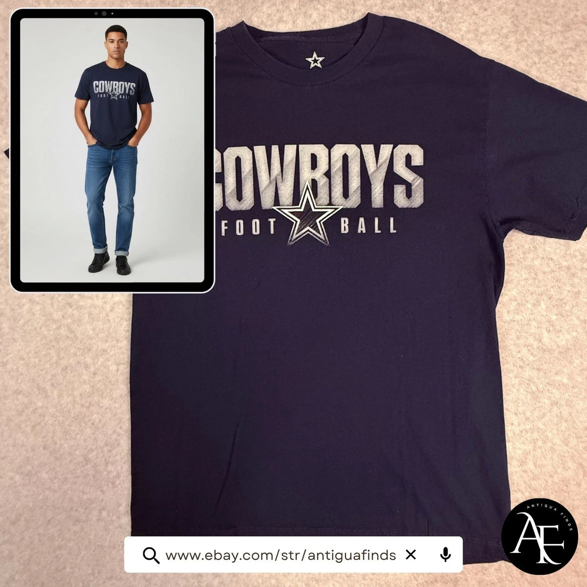 Dallas Cowboys Authentic Mens Navy Blue Football Star Logo Large L Unisex