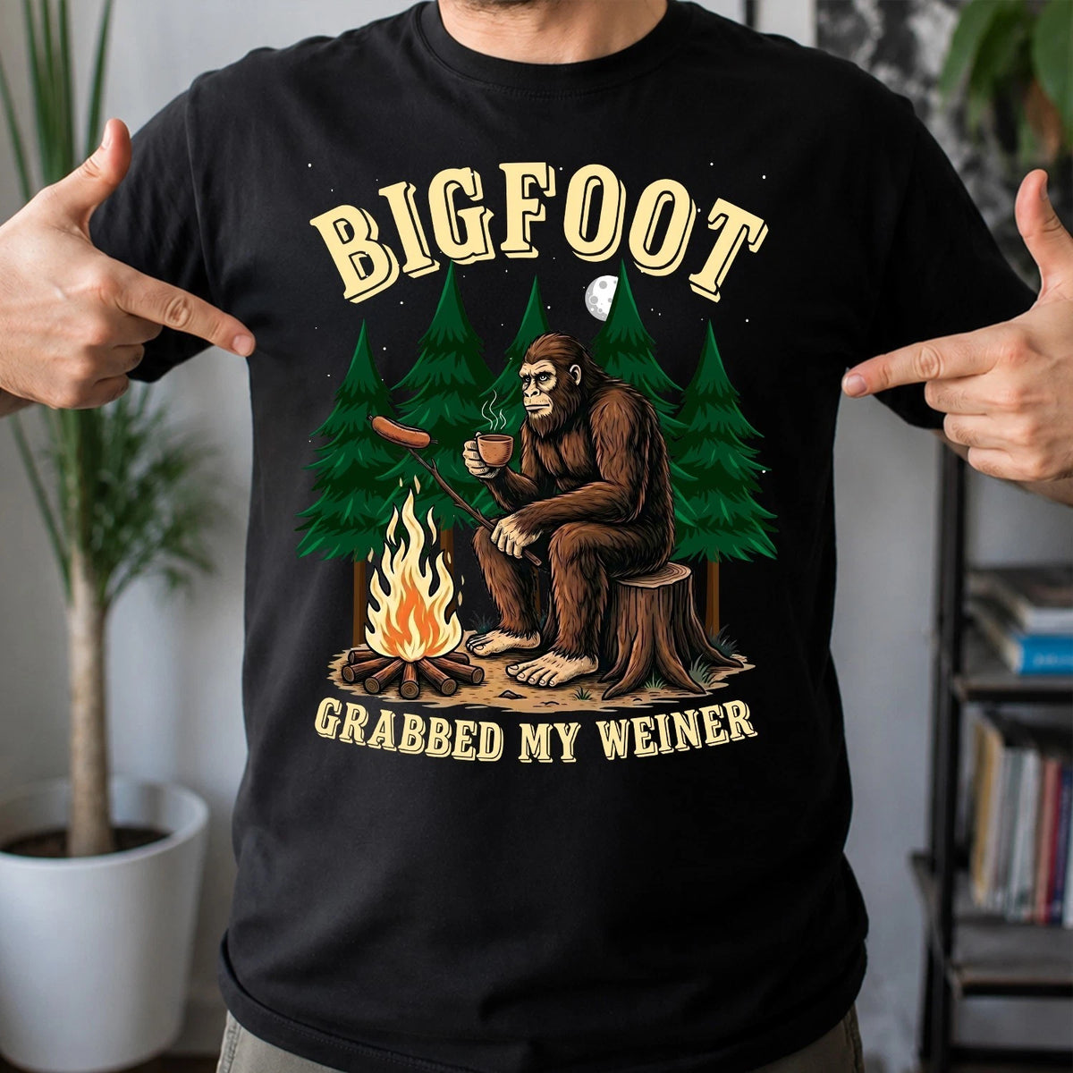 Bigfoot Grabbed My Weiner Shirt, Funny Camping BBQ Sasquatch Unisex T-Shirt