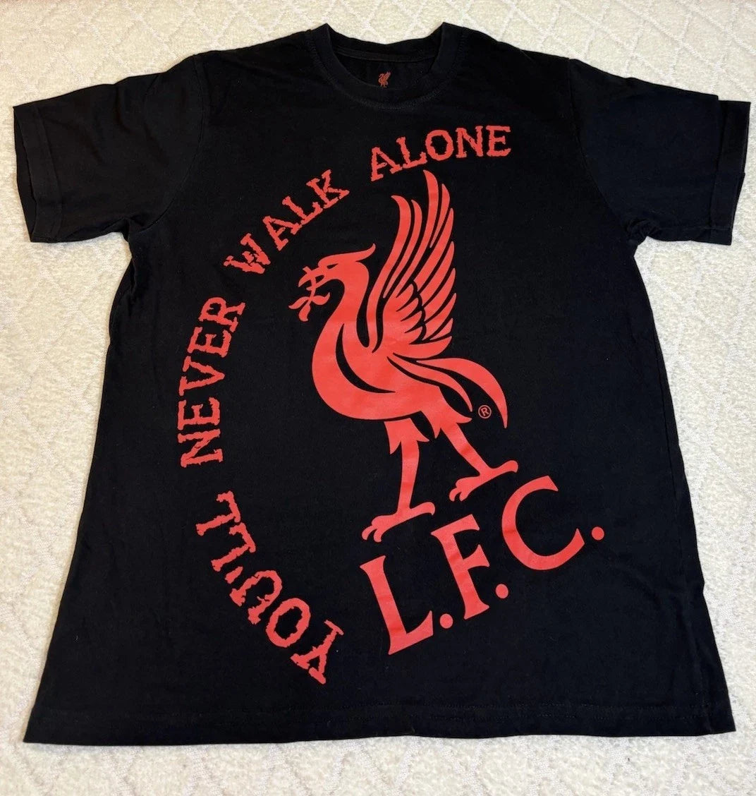 Liverpool FC Liver Bird Crest You’ll Never Walk Alone Black Shirt Size L Unisex