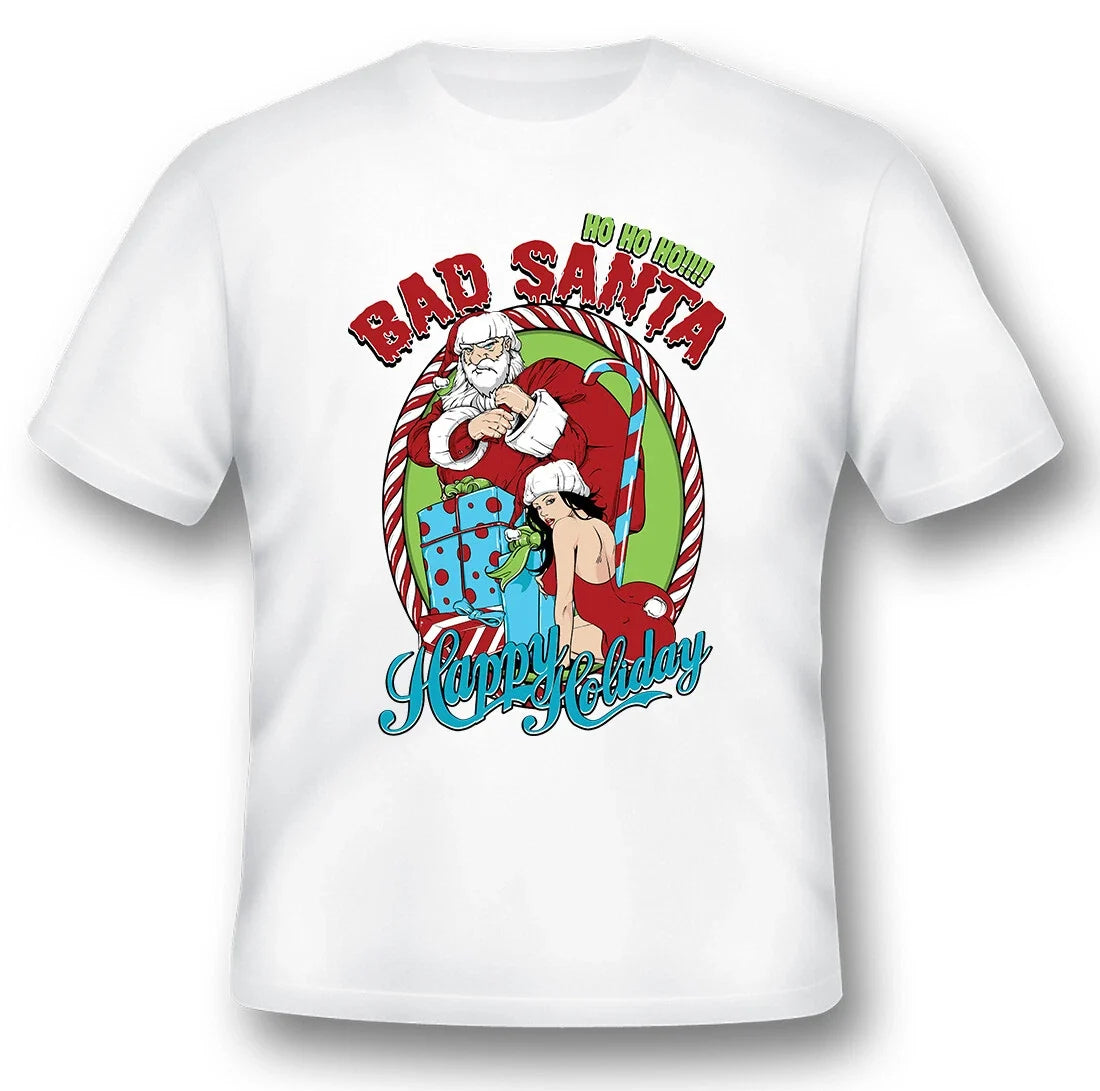 Bad santa Happy Holiday tee shirt black or white Unisex