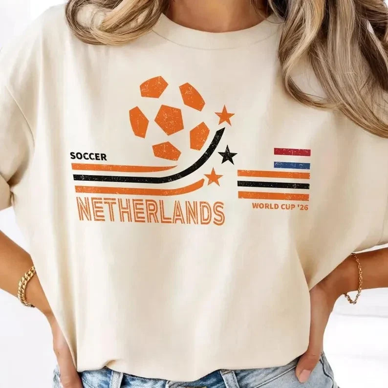 Retro Netherlands World Cup 2026 Graphic Multicolor Short Sleeves Unisex T Shirt Unisex