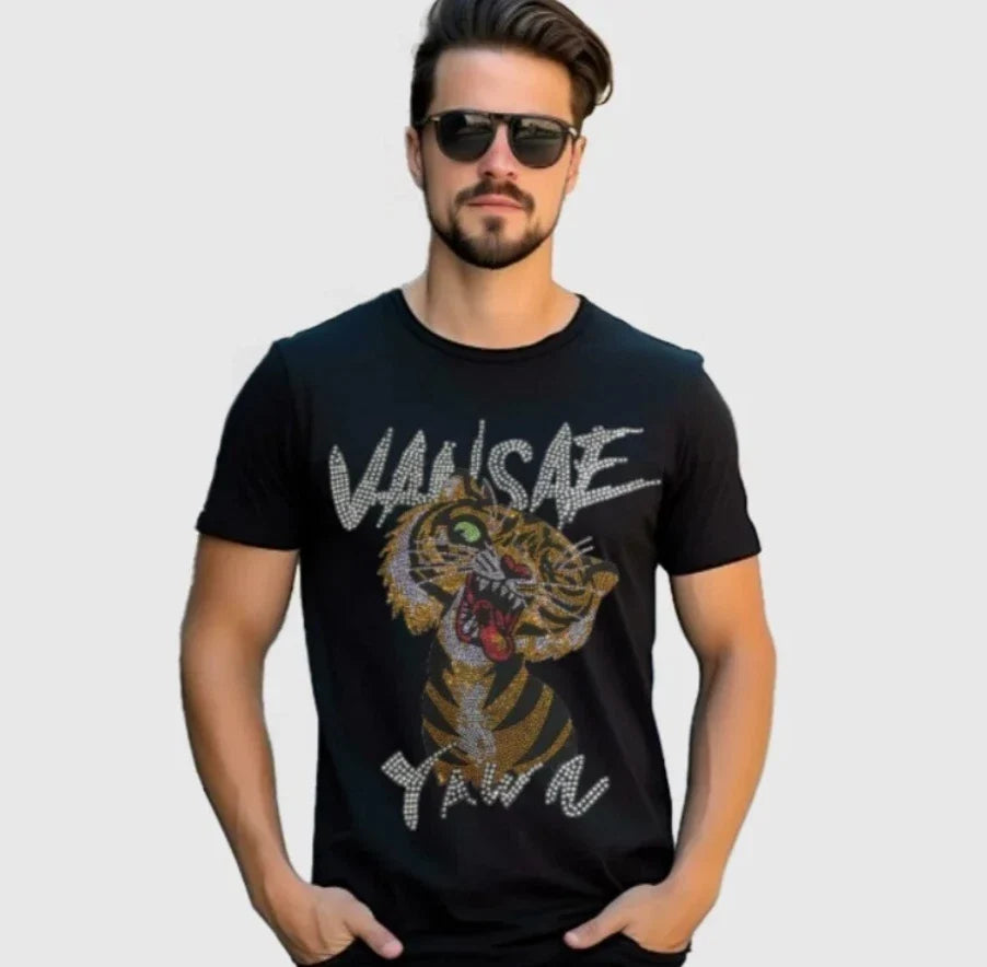 New Men Luxury Diamond Tiger Rhinestones Fashion Black White Unisex