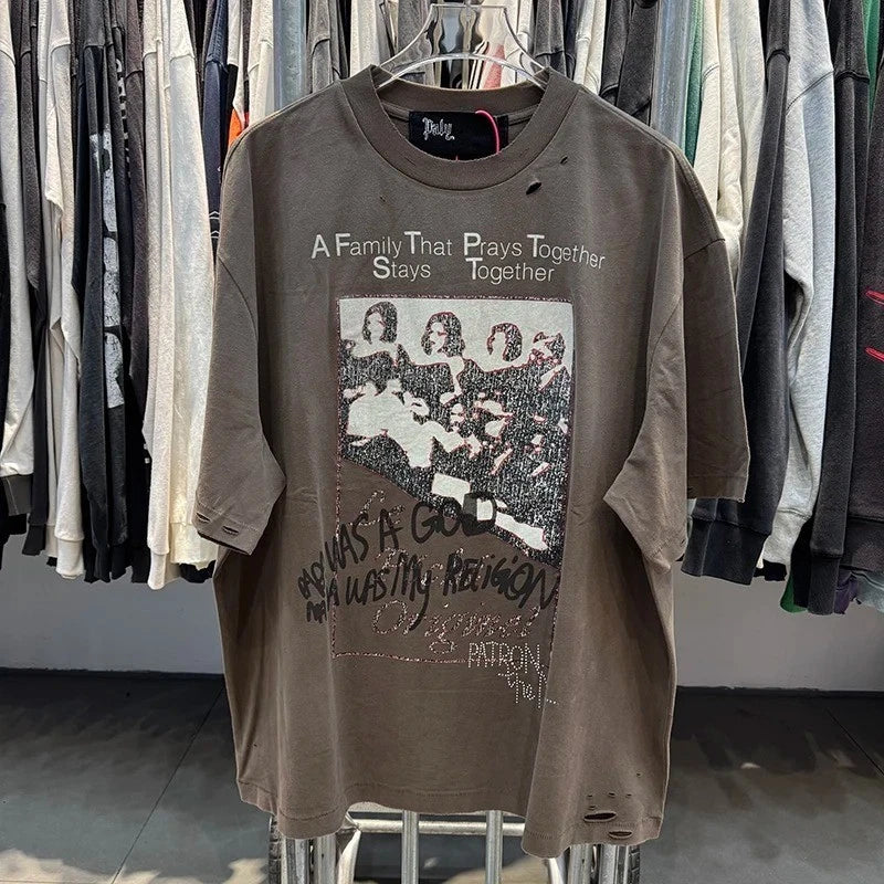 A Family That Prays Together Stays Together Crystal Paly Brown Cotton T Shirt Unisex