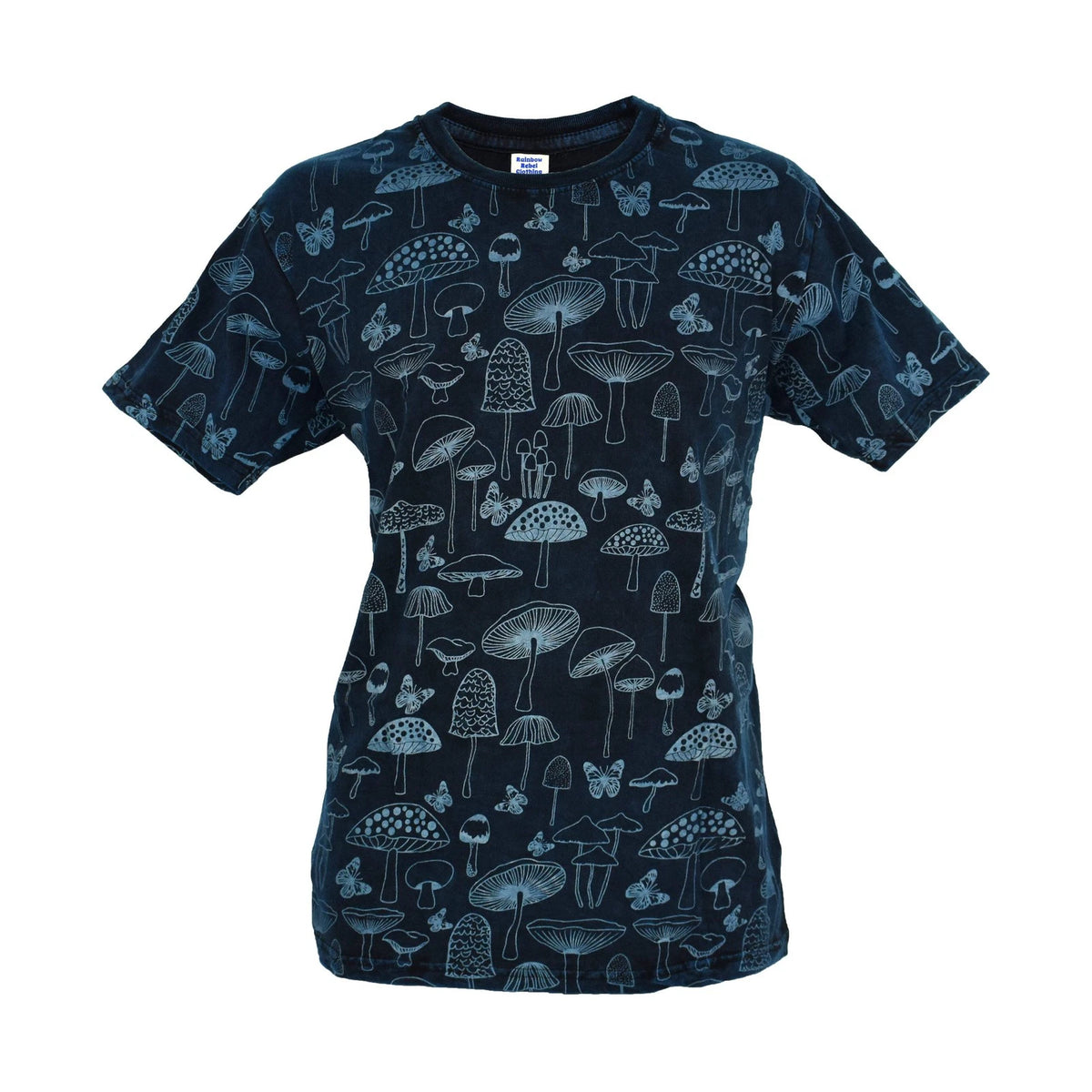 Hand Printed Stonewashed Mushroom T-Shirt S M L XL 2XL 3XL 4XL Hippy Fair Trade