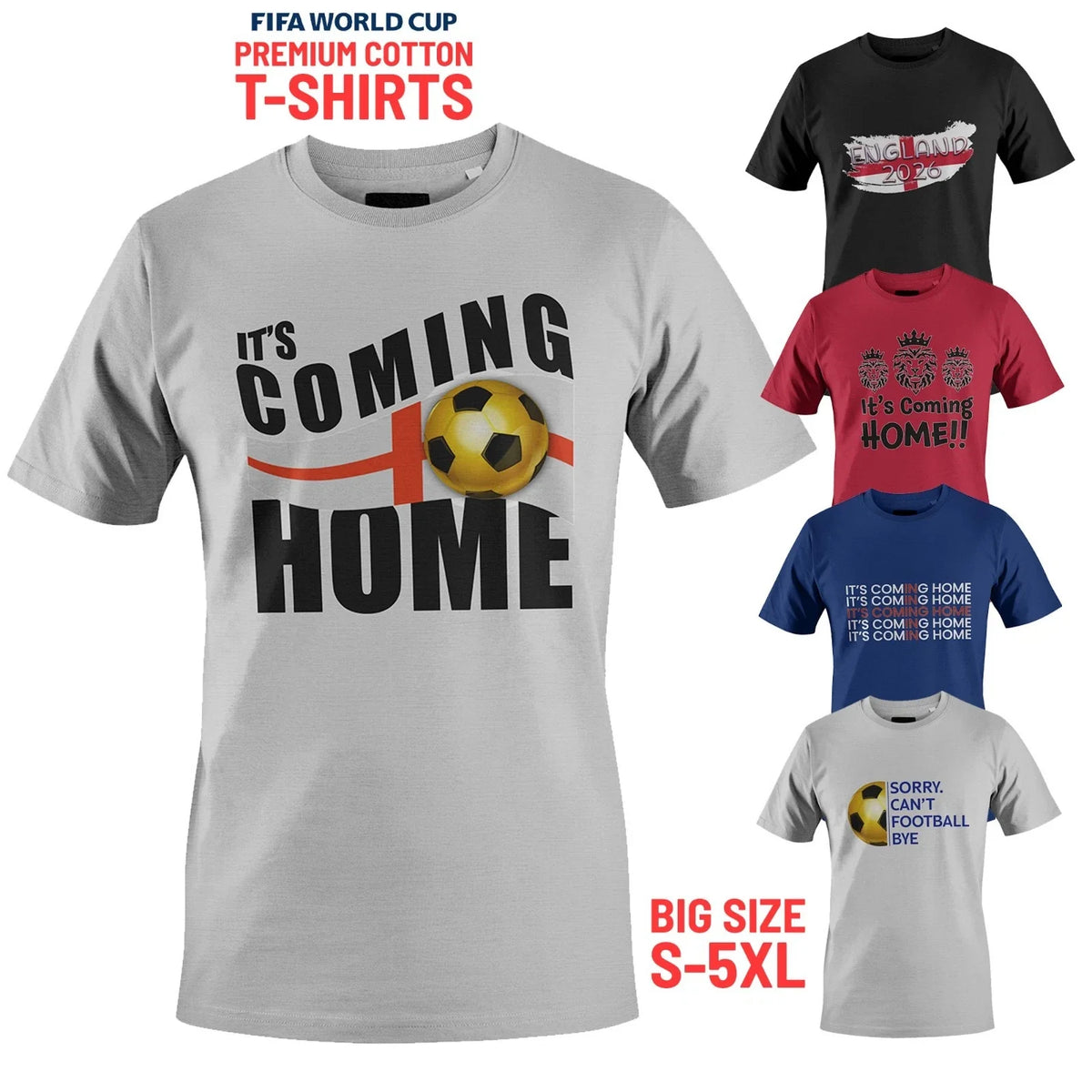 Football World Cup 2026 Men's 100% Cotton Heavy Blend Printed s Big Size Unisex