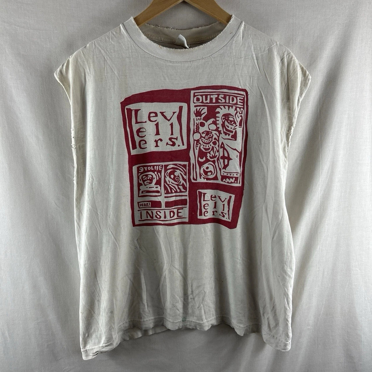 Vintage Thrashed Levellers Outside InsideT Shirt XL Extra Large Distressed 90s