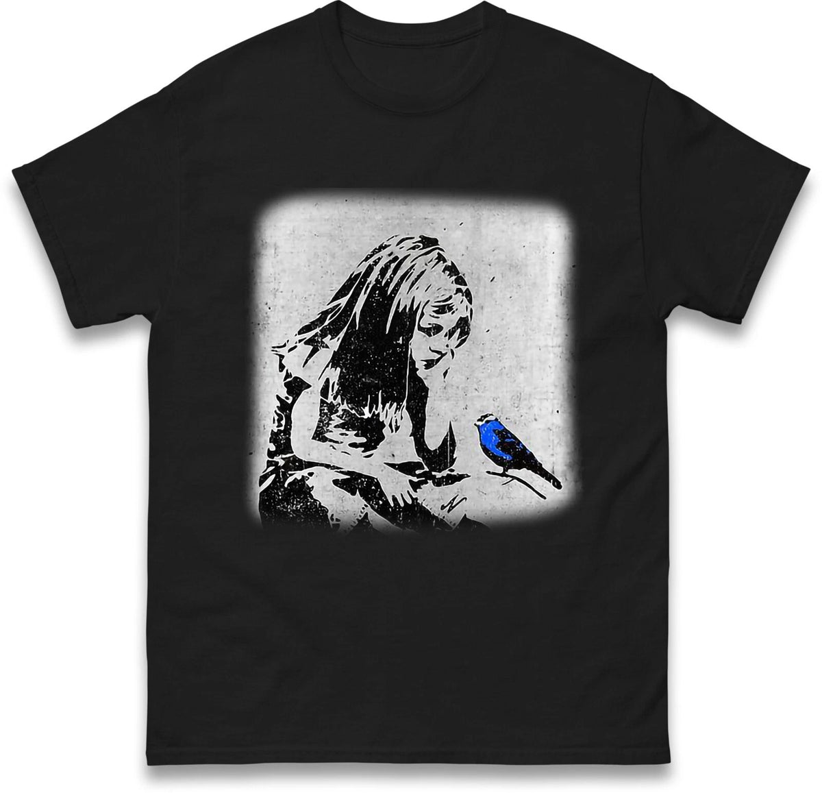 Banksy Girl and Blue Bird unique tee top, banksy design top