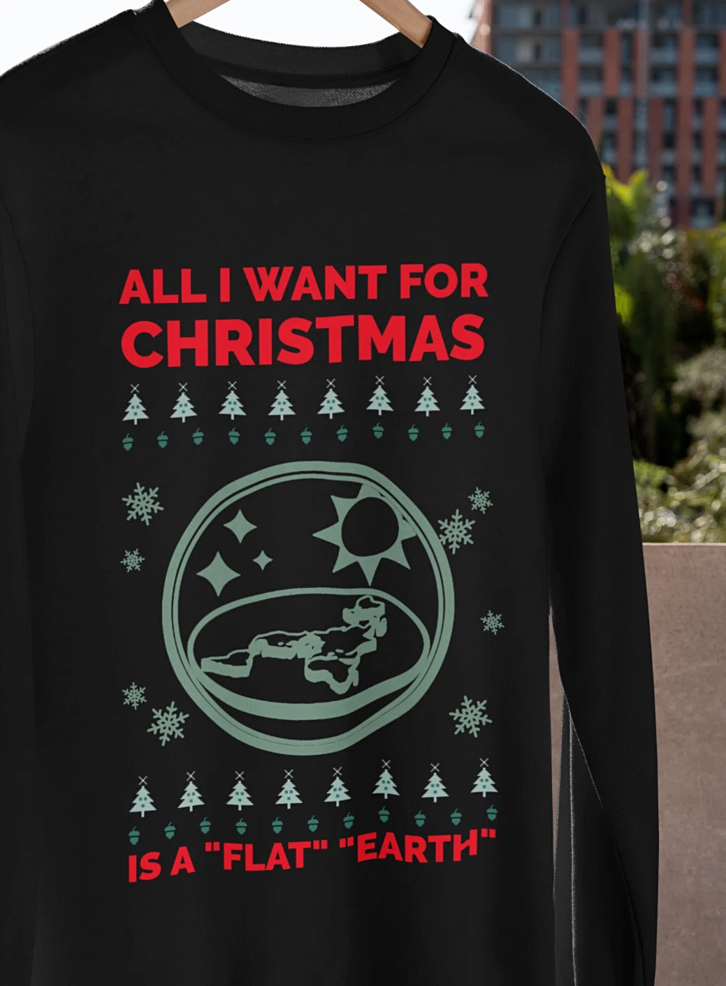 Flat Earth Ugly Christmas Sweater T-Shirt S-4XL Funny Flat Earther Joke Gift TEE