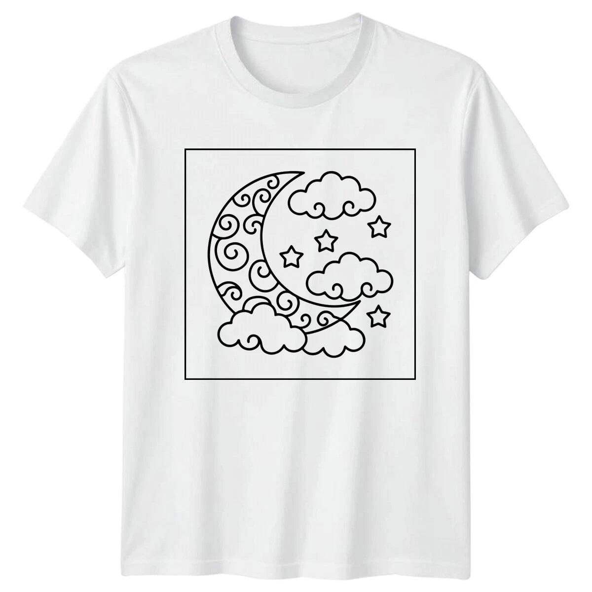 Crescent Moon Stars Clouds Celestial Design Mens T-Shirt Womens Tee