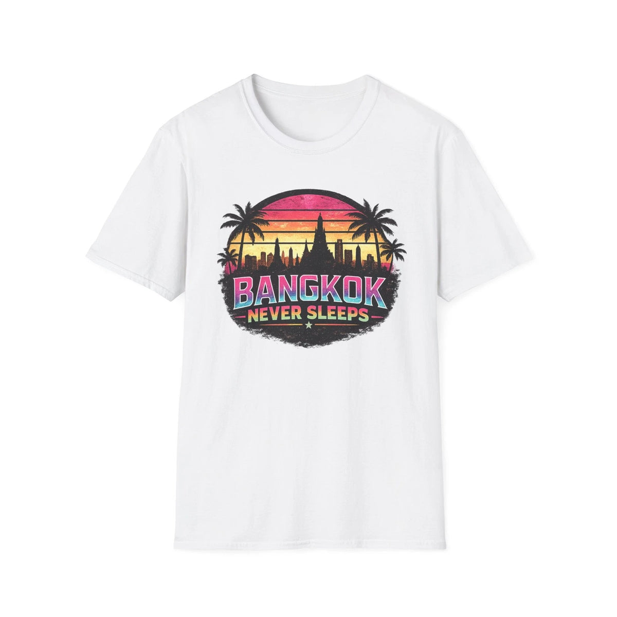 Bangkok Temple Sunset T-Shirt Thailand Retro Skyline Graphic Tee Streetwear Gift