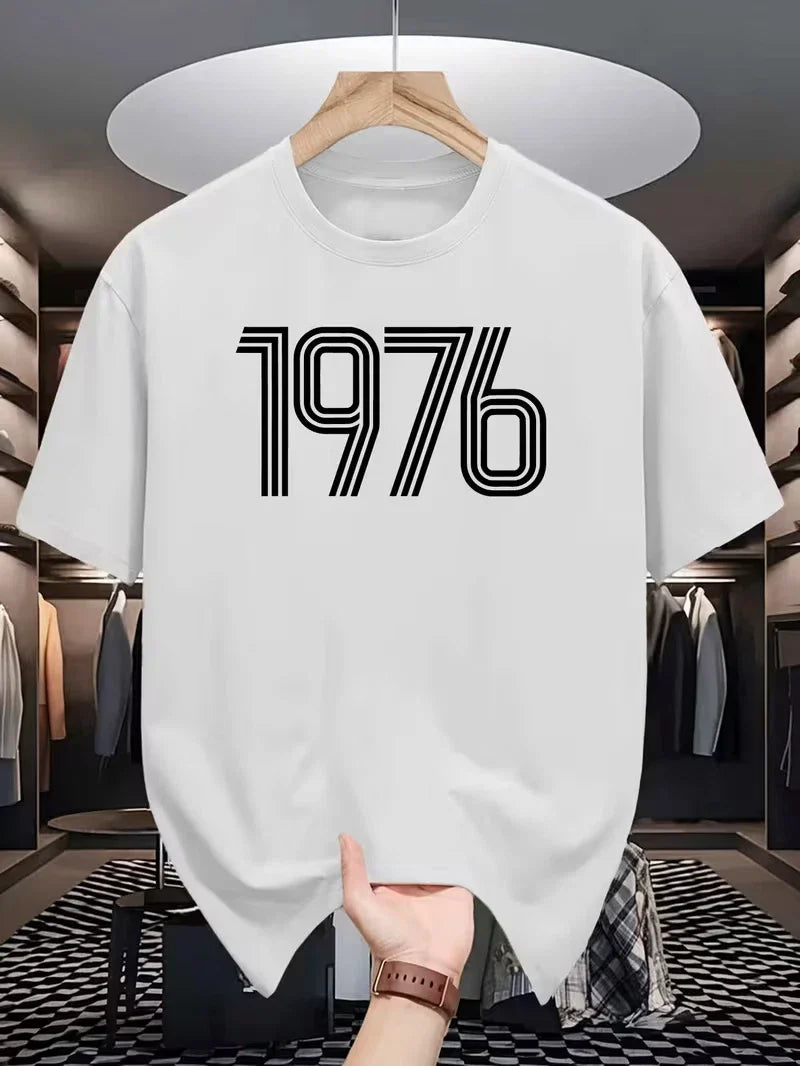 Men's Vintage 1976 Graphic Casual Crew Neck Short Sleeve Summer Tee Unisex