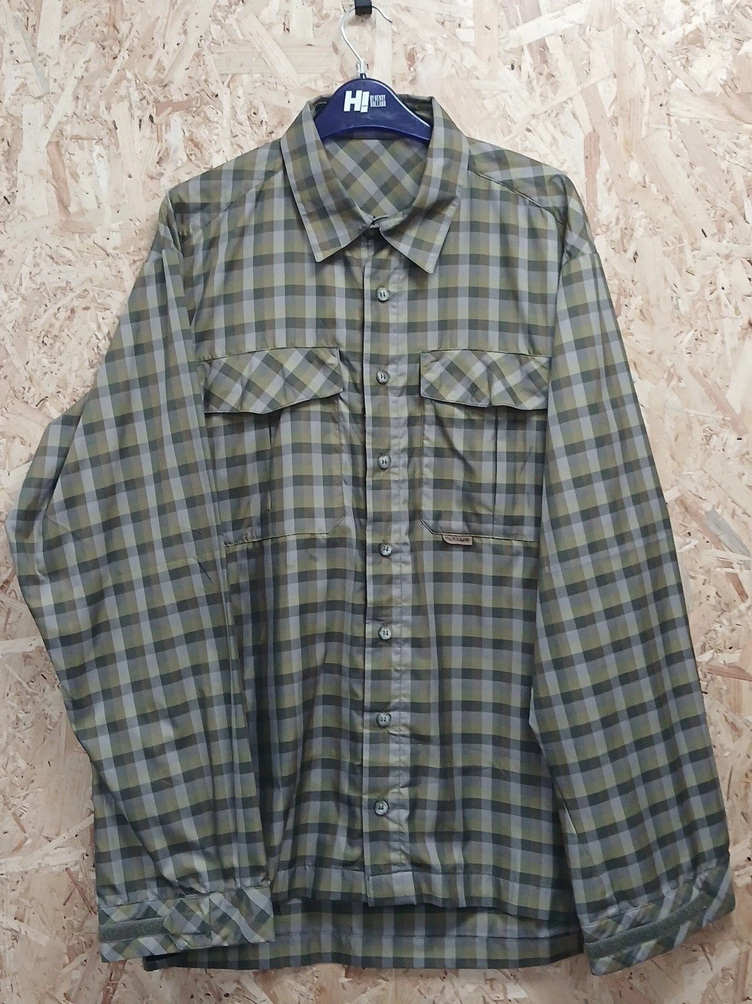 Men's Paramo Nikwax Green Check Waterproof Hiking Walking Long Sleeve Shirt L