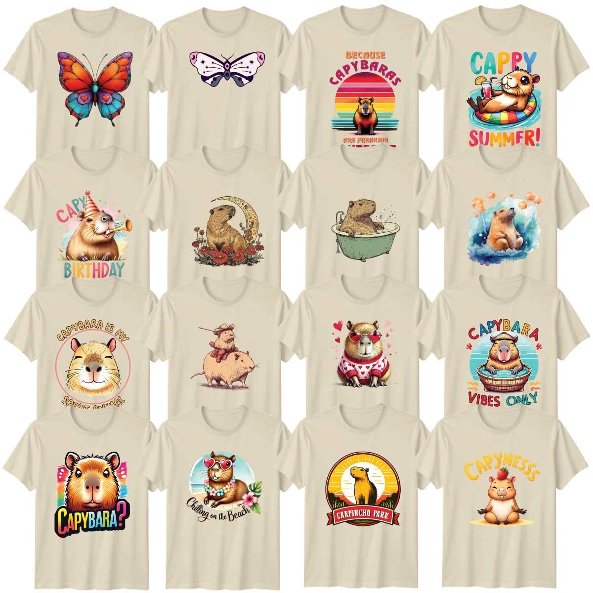 Cute Wildlife Adult T-Shirt Capybara Butterfly Animal Lover Gift