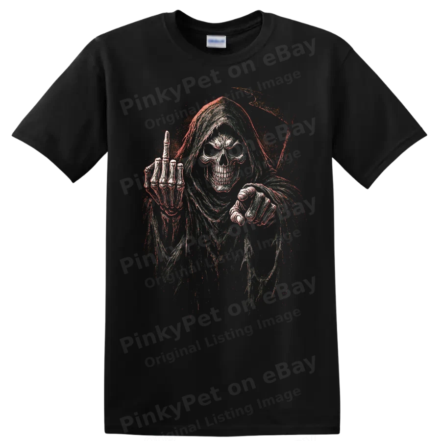 Grim Reaper Skull T Shirt Gothic Horror Dark Skeleton Art Halloween Graphic Tee