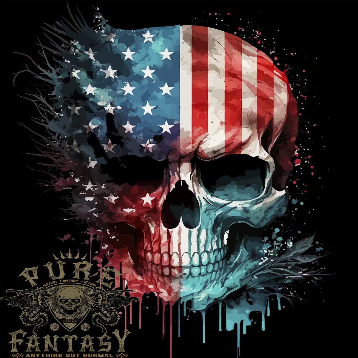 American Flag Skull USA Biker Motorcycle Veteran Mens Light Cotton Unisex