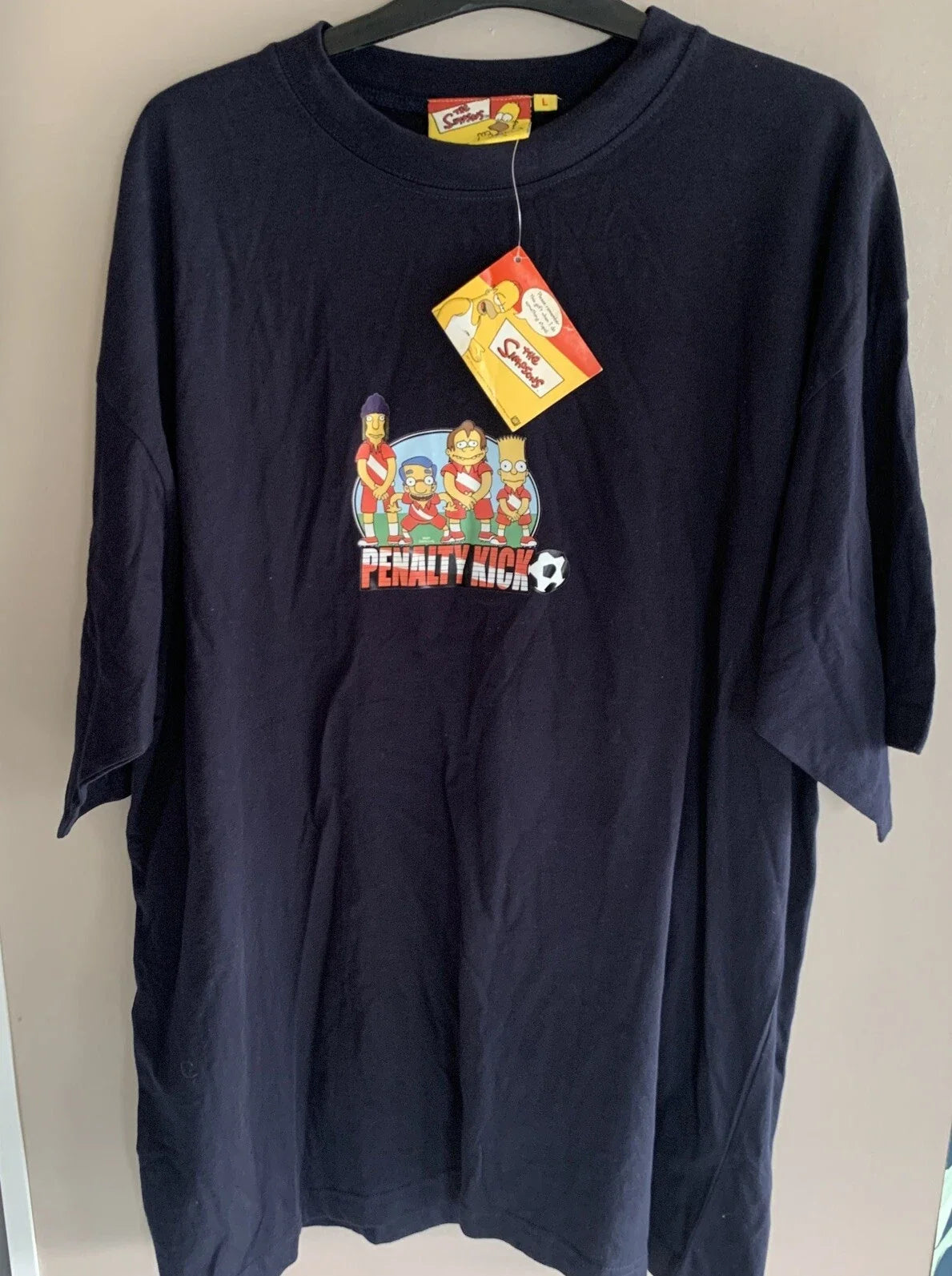 The Simpsons Penalty Kick Mens Blue Vintage print 2004 Size Large Rare Unisex
