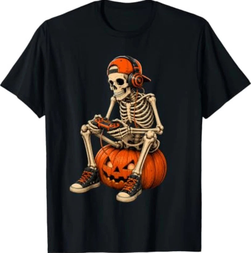 Spooky Skeleton Gaming Halloween Controller T-Shirt
