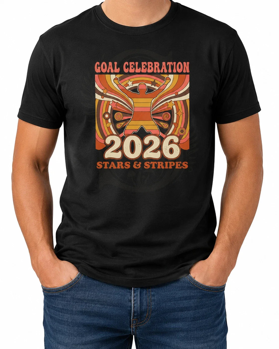 Goal Celebration 2026 Stars & Stripes Soccer Fan Retro USA Graphic Tee Unisex