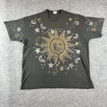 Vintage Celestial Sun Moon Stars Shirt Mens 2XL Black Rhinestone Graphic Tee