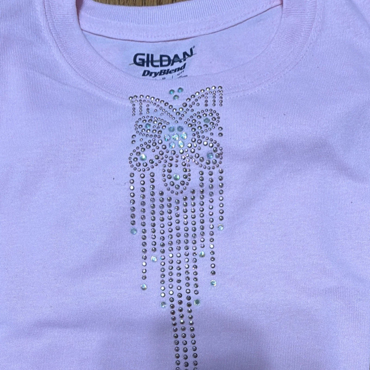 Gildan DryBlend Womens Pink Short Sleeve and pink studs/clear rhinestones Unisex