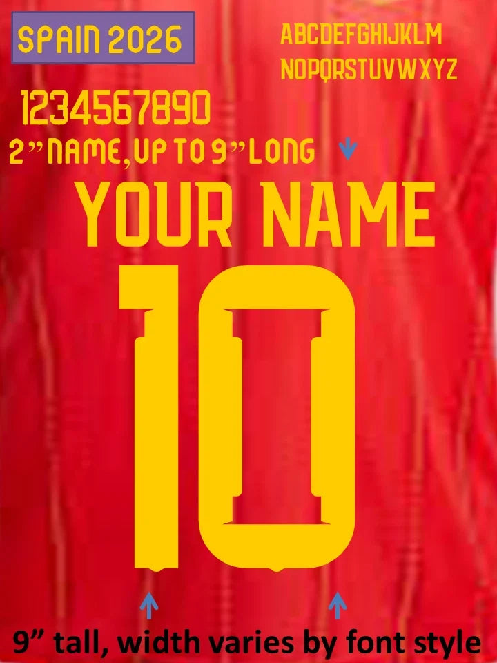 Spain 2026 CUP World IRON ON heat press transfer numbers soccer jersey Unisex