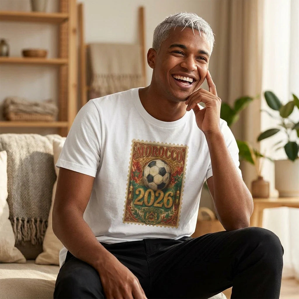 Morocco 2026 Soccer Stamp | Vintage Football Design Unisex