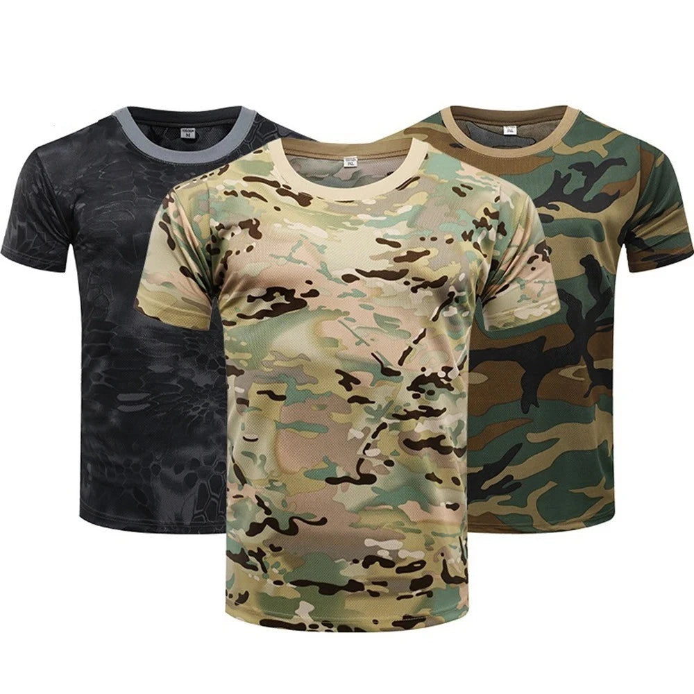 Men's 3D Camouflage T Shirt Quick Dry Outdoor Hiking Hunting Short Sleeve Top
