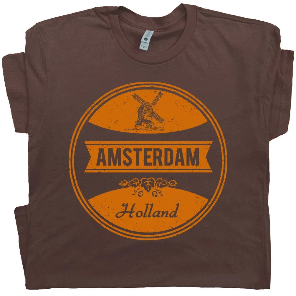 Amsterdam T Shirt Holland Netherlands Vintage Graphic Tee Crest Flag Marijuana T Unisex